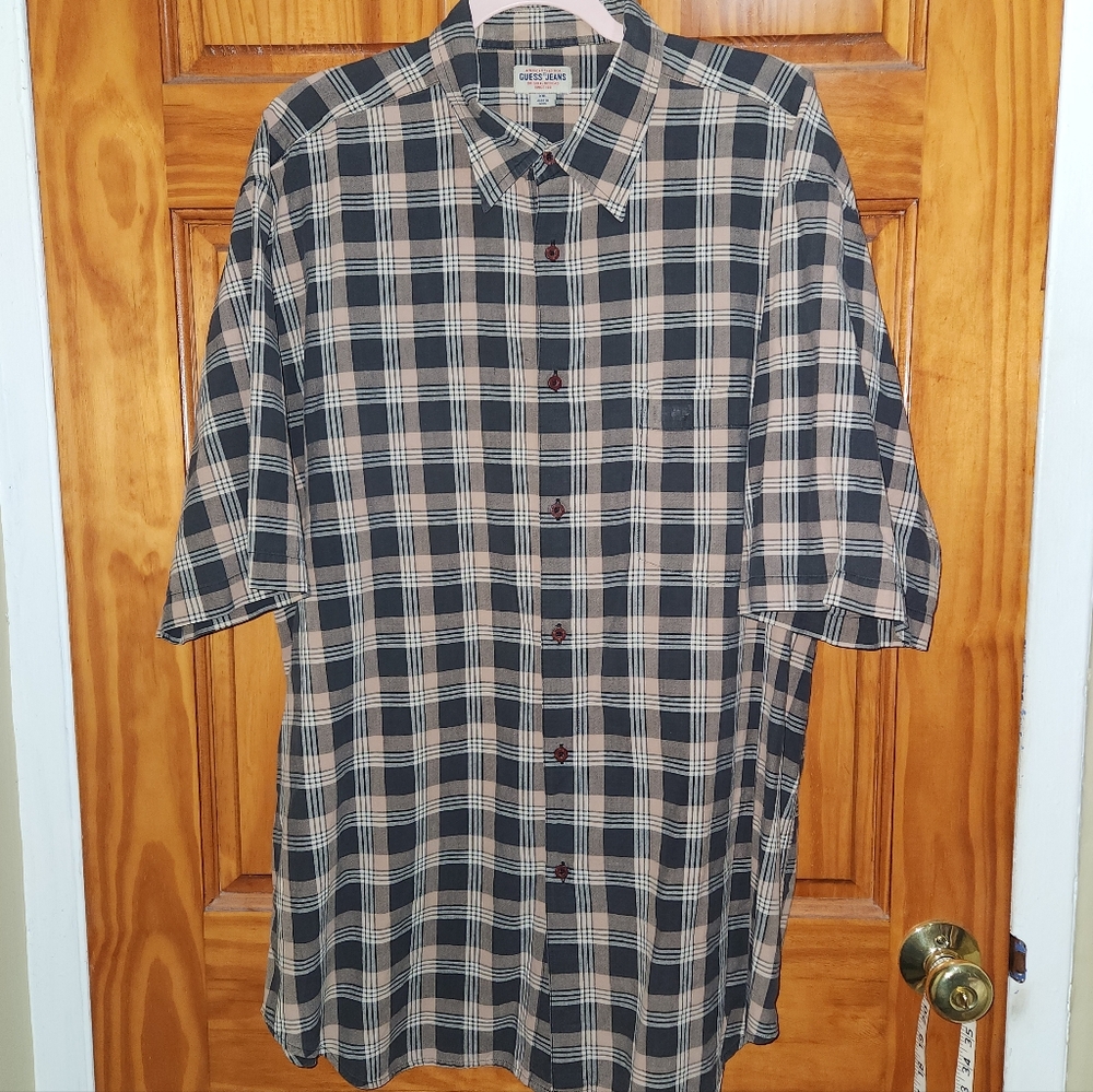 Vintage 90s Guess Jeans short-sleeves cotton soft plaid shirt | sz xxl